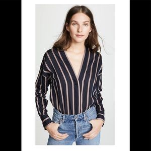VINCE Textured Striped Blouse Top, Coastal Navy Size XS